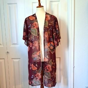 Maurices Burgundy Floral Kimono